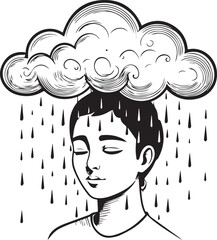 Stormy Mind: An illustration depicting a person with a cloud raining down on their head, a visual metaphor for emotional distress. 
