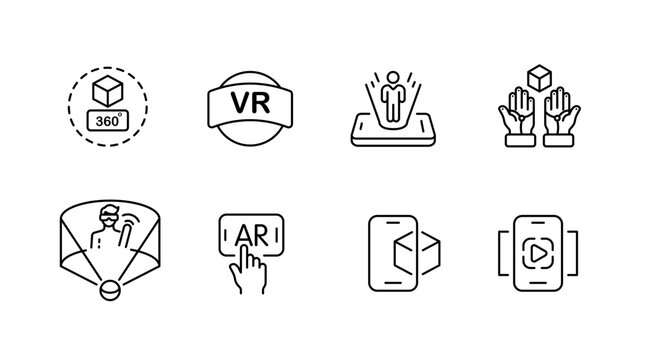 Augmented reality and vr line icons set – outline, tech symbols for immersive experiences