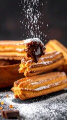 Churros dusted with powdered sugar