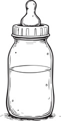 Nourishment Vessel: A finely-detailed illustration of a baby bottle, filled with nourishing liquid, symbolizes early care and sustenance. 