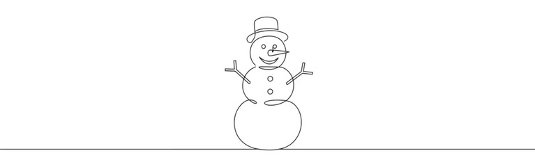Snowman line drawing. Merry Christmas continuous one line art.