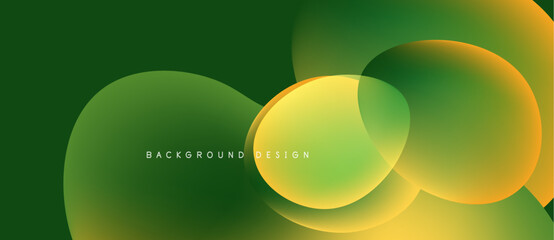 Abstract green, yellow shapes overlap. Gradient colors create modern design. Smooth transitions, dynamic composition. Background element.
