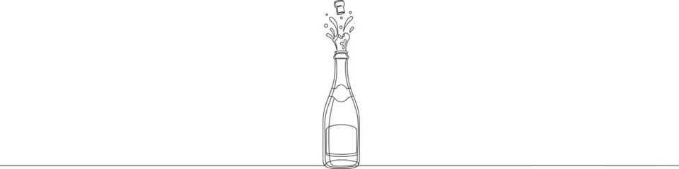 Champagne explosion continuous one line drawing. Design for New Year, Christmas, celebration, festival.