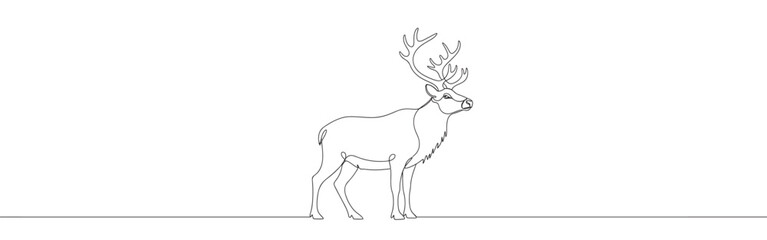 Deer line art. Reindeer continuous one line drawing.
