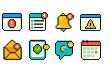 Notification and alert icon set in flat style. reminder, email, calendar flat icons.