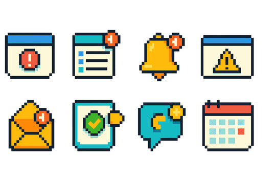 Notification and alert icon set in flat style. reminder, email, calendar flat icons.