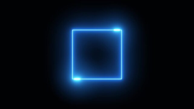Glowing neon square frame blue color laser line animation isolated on black background