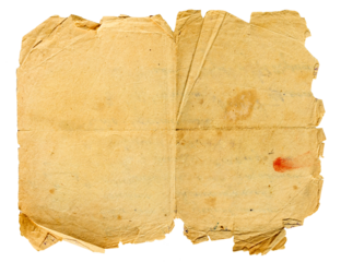 spread of yellow ancient paper with stains cutout