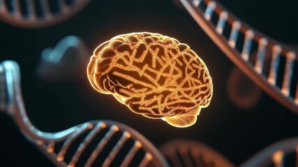 Glowing brain illustration with neural network pattern, DNA strand, artificial intelligence, genetics, and science innovation abstract - Powered by Adobe