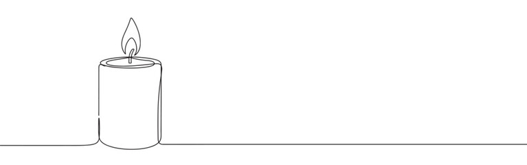 Candle continuous one line drawing. Burning candle symbol. Vector illustration.