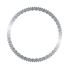 Decorative Silver Circle Frame with Geometric Pattern.