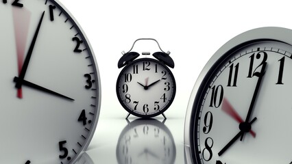 Multiple Clocks Showing Different Times, Concept of Time Management and Deadline