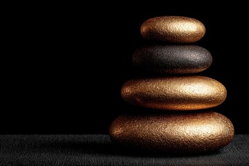 Elegant Stacked Rocks with a Glossy Finish against a Dark Background for Tranquil and Sophisticated Decor