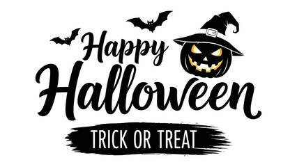 Halloween Spirit: A captivating Halloween design with a pumpkin, bats, and witch hat. The phrase Happy Halloween Trick or Treat captures the holiday's eerie charm.