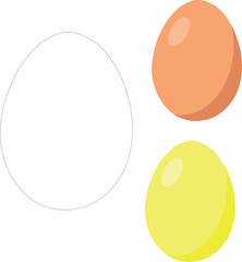 Colorful eggs in various shades isolated on white background  