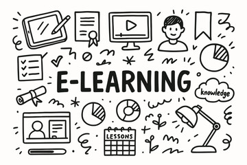 E-learning outline icon set. online education, virtual learning, course icons collection.