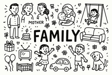 Family, parenting outline icon set. happy family and parenting linear icons collection