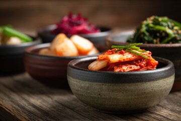 Colorful assortment of Korean side dishes showcasing vibrant tex
