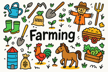 Farming icon set. agriculture and gardening tools in flat style