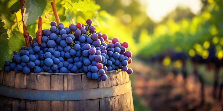 Bountiful Harvest of Ripe Grapes in a Vineyard Barrel | Fresh Organic Fruit
