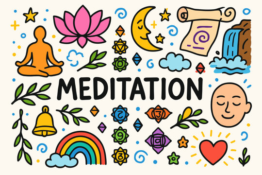 Meditation and wellness flat icon set. mindfulness, relaxation symbols flat collection.