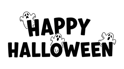Happy Halloween with ghost decoration: A creative and cute Halloween message with cute ghost character decoration, captures the spooky and fun spirit of the holiday. 