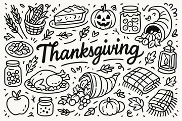Thanksgiving outline icon set. harvest, holiday, food icons outline collection