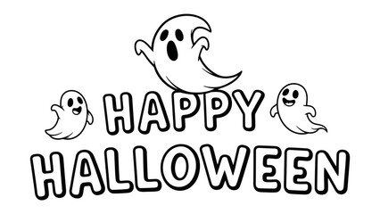 Happy Halloween Illustration: A spooky and festive illustration spells out Happy Halloween with charming, cartoonish ghosts.