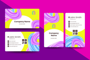 Bold business card design with colorful swirl patterns and bright contrast. Perfect for creative professionals and modern branding.