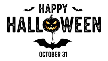 Spooky Halloween Festivities: A striking Halloween design features a carved jack-o'-lantern, playful bats, and festive lettering set against a stark backdrop. Perfect for evoking the spooky season.
