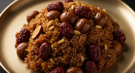 Fototapeta premium Festive Yakbap with Chestnuts and Pine Nuts