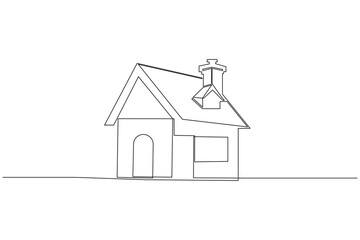 Simple outline drawing of a cozy house with windows and chimney
