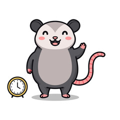 Smiling Possum Cartoon with Clock Vector