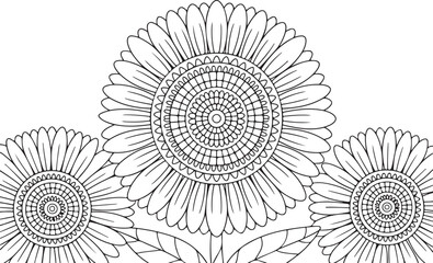 Round Sunflower Mandala Artwork – Printable Flower Coloring Page for Relaxation