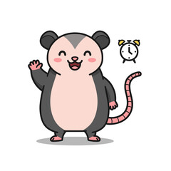Happy Cartoon Possum with Clock Illustration