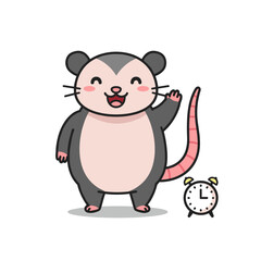 Cartoon Standing Possum with Alarm Clock