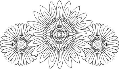 Intricate Sunflower Mandala Coloring Page – Relaxing Floral Line Art for Adults and Kids