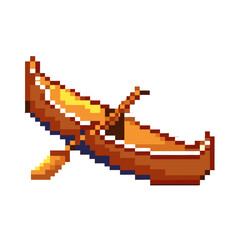 Vintage pixel art canoe illustration for nostalgic games or retro design projects evokes a feeling of summer adventure and exploration