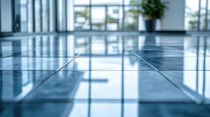 Smooth, polished porcelain tiles reveal a flawless surface, with impeccable alignment and a glossy finish contributing to a sleek, modern aesthetic.