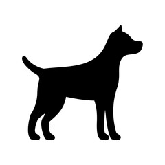 Solid black silhouette of a dog standing on a white background