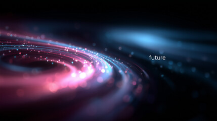 Futuristic Abstract Tech Background with Swirling Blue Pink Light Particles, Cosmic Starry Symmetry and Cinematic Motion Blur

