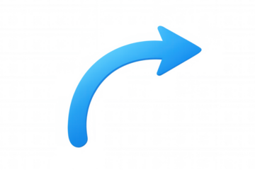 Blue curved arrow pointing right, symbolizing direction, navigation, sharing, return, or next step, transparent background