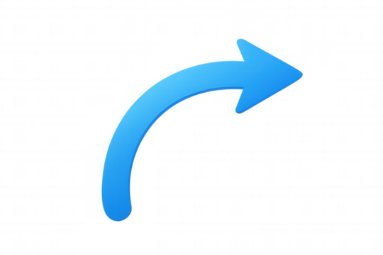 Blue curved arrow pointing right, symbolizing direction, navigation, sharing, return, or next step, transparent background