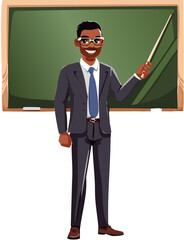 Teacher are explaining lesson at blackboard in his classroom	
