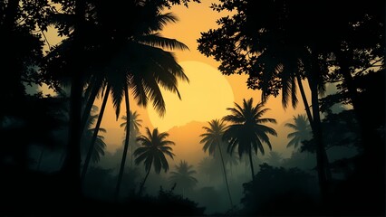 Sunset Silhouette in Tropical Jungle