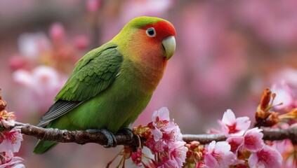 Fototapeta premium Colorful parakeet among blossoms