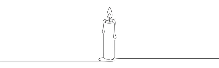 Candle continuous one line drawing. Burning candle symbol. Vector illustration.
