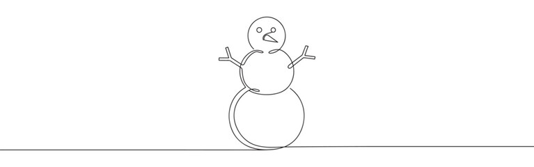 Snowman line drawing. Merry Christmas continuous one line art.