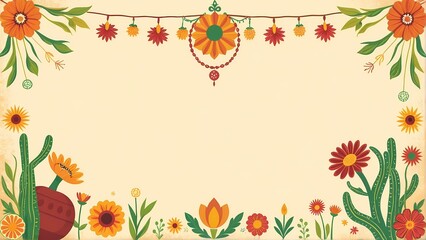 Vibrant Floral Fiesta A Decorative Border for Celebratory Occasions