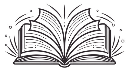 Open book one line art illustration, smooth continuous stroke, symbolizing imagination, knowledge, and creativity, simple minimalist aesthetic for education, storytelling, or literary-inspired designs